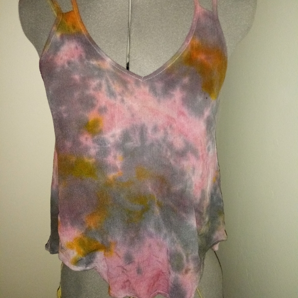 Tie Dye Blouse, Tie Dye Cross Back Blouse, Pink Gray Yellow Tie Dye Tank - Picture 10 of 12